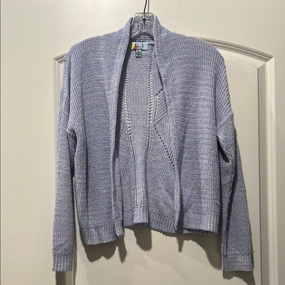 Light Blue Open-Front Knit Cardigan Sweater
